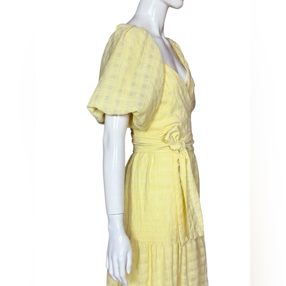 Astr Romano Bohemian Yellow Midi Dress with Puff Sleeves Size Large - Picture 3 of 15